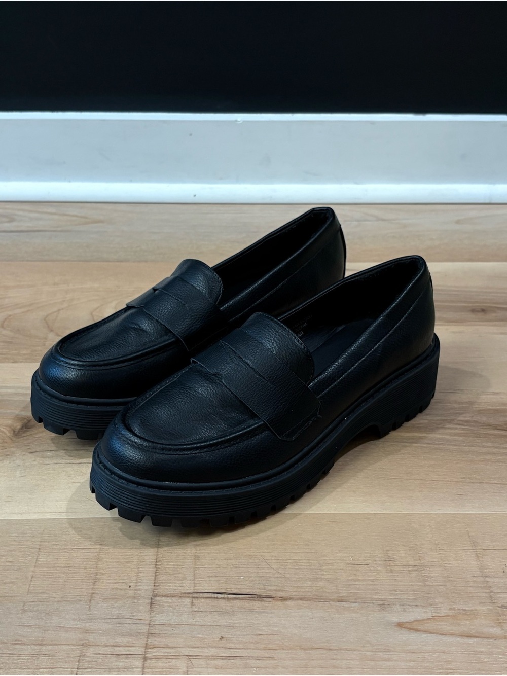 Black Platform Penny Loafers for Women
